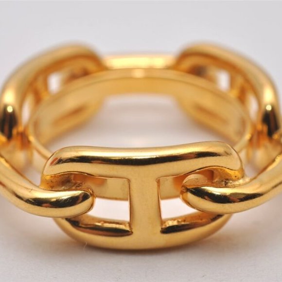 Authentic HERMES Scarf Ring Chaine d'Ancre Chain Design Gold Tone 5 - Picture 1 of 16